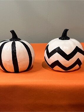 White and Black Decorative Pumpkins - Holiday Tabletop Décor